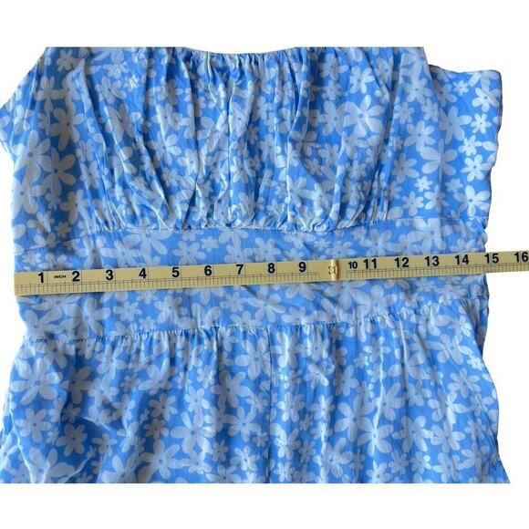 Lily Rose Blue Floral Tie Strap Smocked Back Ruffle Hem Romper - Size Juniors XL - Picture 6 of 10